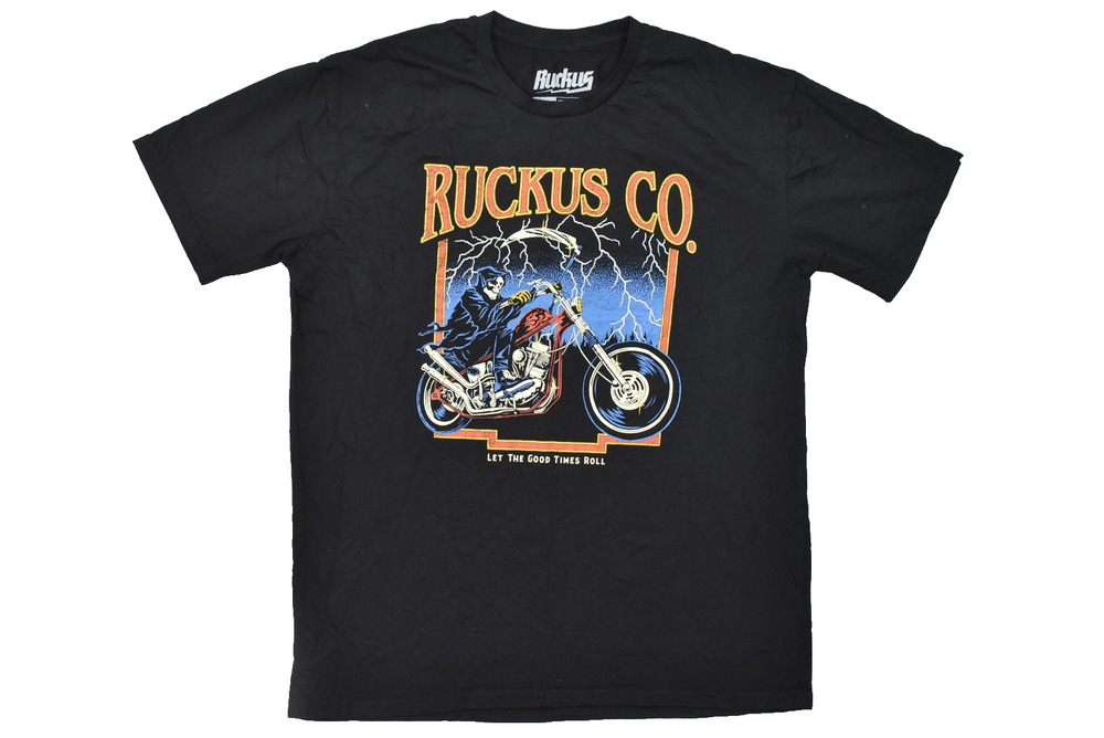 Ruckus Co Skeleton Grim Reaper Motorcycle Biker Graphic T-Shirt Men's 2X Black U